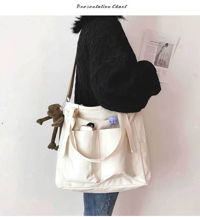 Literary Spring Messenger Bag for Women, Solid Shoulder Bag, Large Capacity