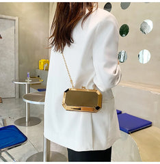 Small Metallic Box Chain Handbag Clutch Tote Bag