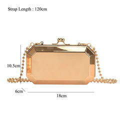 Small Metallic Box Chain Handbag Clutch Tote Bag