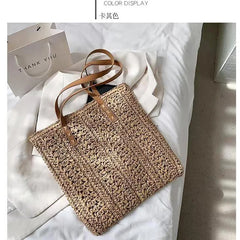 Square Hollow Straw Beach Bag Woven Shoulder Bag Raffia Rattan Shopping