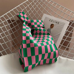 Plaid Shopping Bags Foldable Shoulder Handbag Reusable Purses Girls Bag