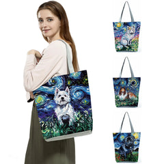 Starry Sky Dog Printed Shoulder Bag for Women Large Tote Ladies Casual Shopping