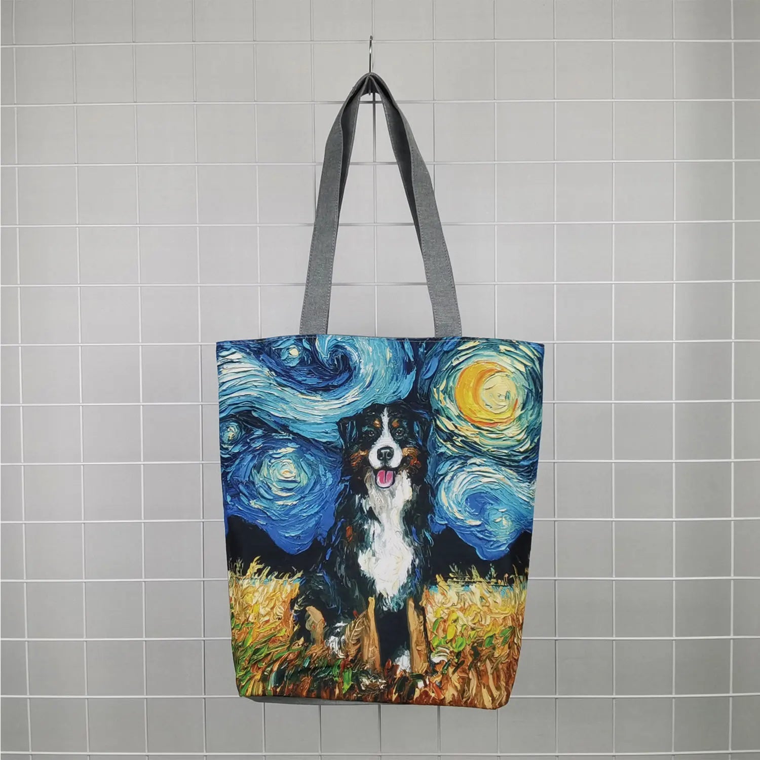 Starry Sky Dog Printed Shoulder Bag for Women Large Tote Ladies Casual Shopping