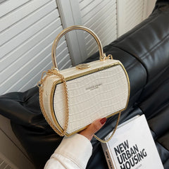 Stone Box Bags Metal Short Handle Women Summer PU Leather Handbag