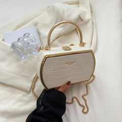 Stone Box Bags Metal Short Handle Women Summer PU Leather Handbag
