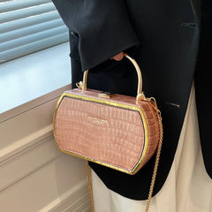 Stone Box Bags Metal Short Handle Women Summer PU Leather Handbag