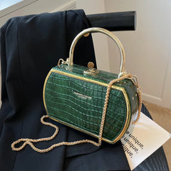 Stone Box Bags Metal Short Handle Women Summer PU Leather Handbag