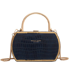 Stone Box Bags Metal Short Handle Women Summer PU Leather Handbag