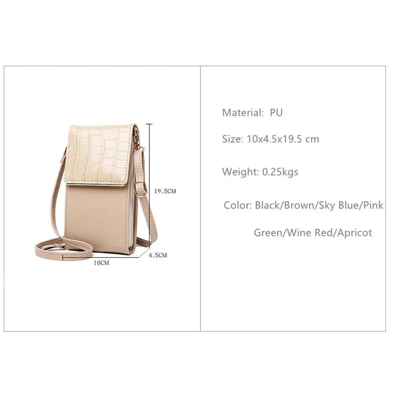 Stone Pattern Cellphone Bag Crossbody Bag For Women PU Leather Large Capacity