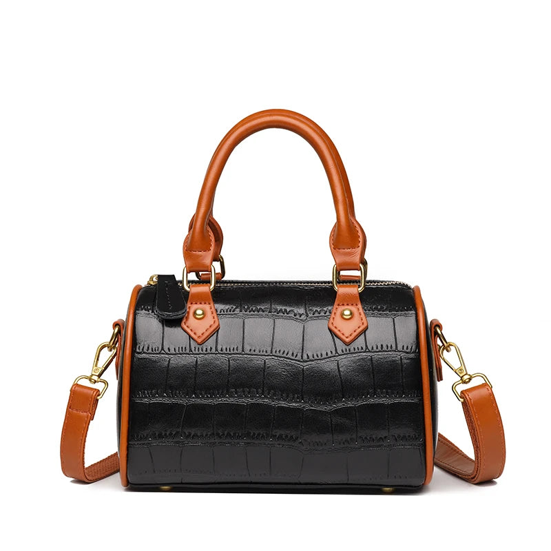 Vintage Stone Pattern Leather Handbag Women's Shoulder Messenger Bag