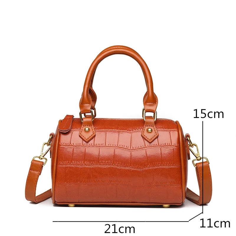 Vintage Stone Pattern Leather Handbag Women's Shoulder Messenger Bag