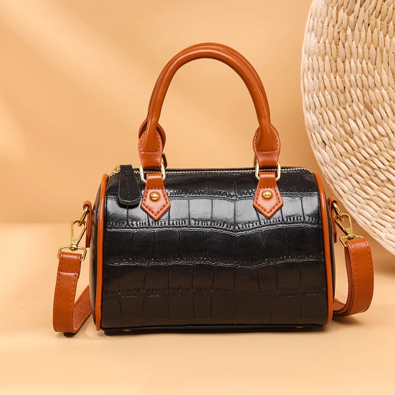 Stone Pattern Leather Handbag Women's Bag Vintage Cow Leather
