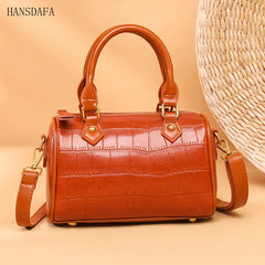 Stone Pattern Leather Handbag Women's Bag Vintage Cow Leather