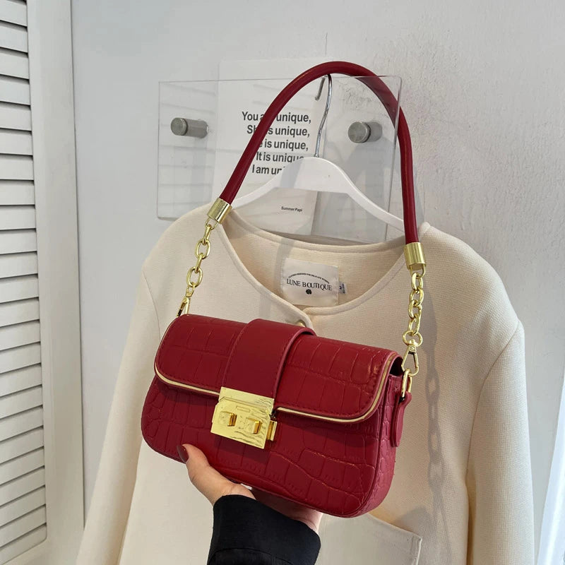 Stone Pattern Leather Underarm Shoulder Bags For Women Handbags and Purses