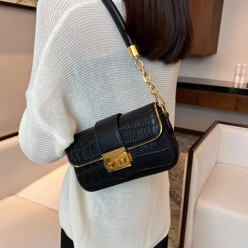 Stone Pattern Leather Underarm Shoulder Bags For Women Handbags and Purses