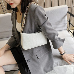 Stone Pattern PU Leather Armpit Bag Women Chain Shoulder Handbag