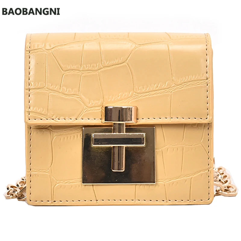 Stone Pattern Mini Crossbody Bag Lock Chain Shoulder Messenger Bag