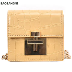 Stone Pattern Mini Crossbody Bag Lock Chain Shoulder Messenger Bag