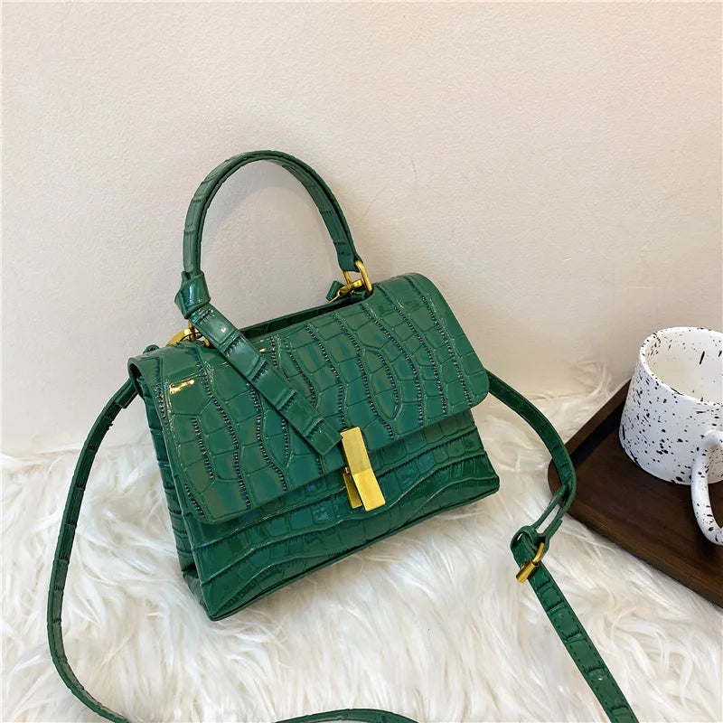 Stone Pattern Hourglass Handbag Button PU Leather Women Shoulder Bag