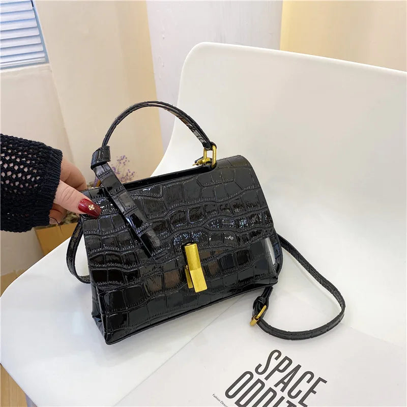 Stone Pattern Hourglass Handbag Button PU Leather Women Shoulder Bag