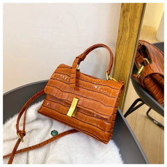 Stone Pattern Hourglass Handbag Button PU Leather Women Shoulder Bag