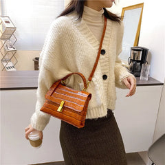 Stone Pattern Hourglass Handbag Button PU Leather Women Shoulder Bag