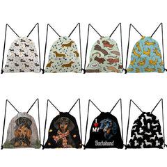 Sausage Dog Drawstring Backpack Shoe Bag for Students