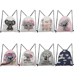 Koala Print Drawstring Backpack for Students - Cute Animal Design