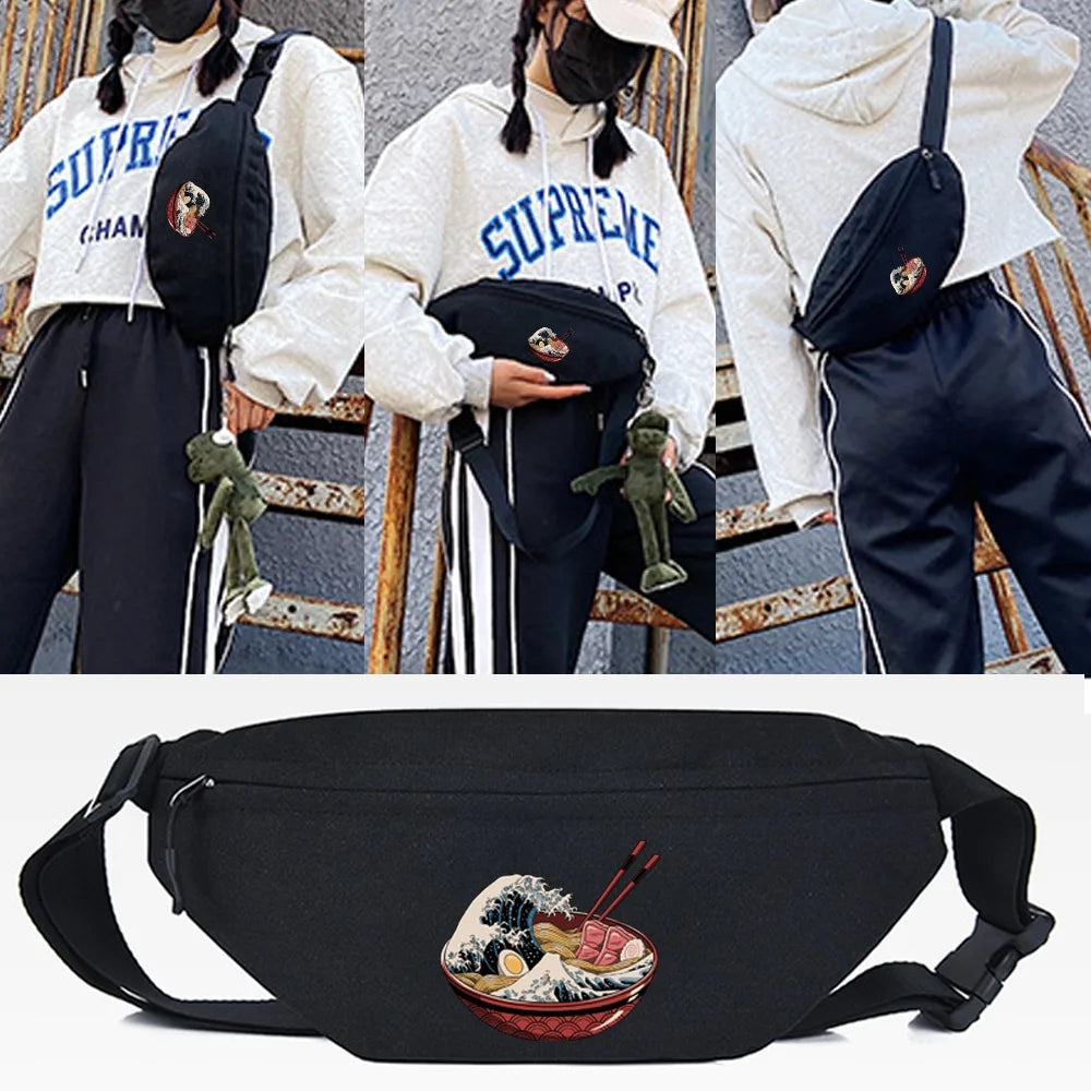 Stormy Sea Print Waist Bag Small Chest Pack Crossbody Hip Hop Street Shoulder Pa