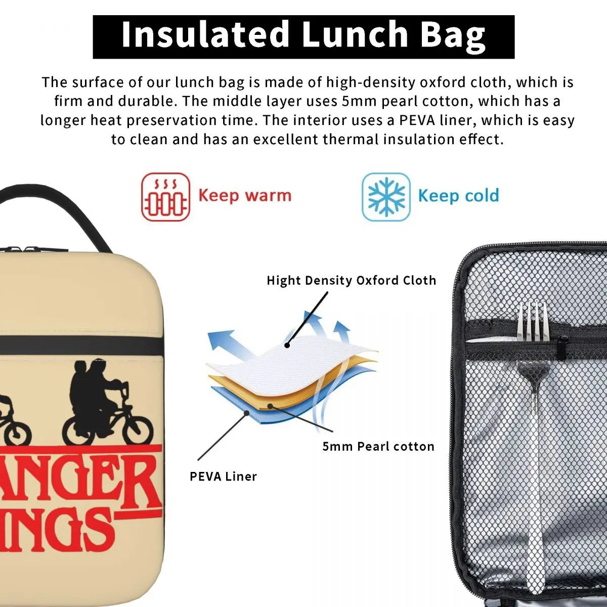 Stranger Things Upside Down World Lunch Bag Insulated Portable Thermal Bento Box