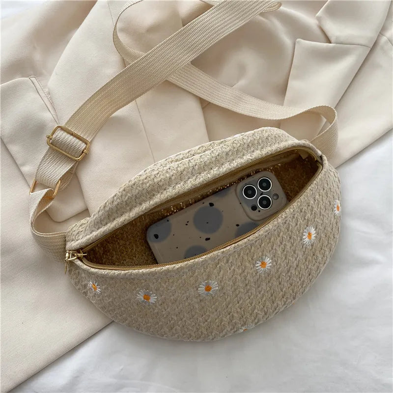 Straw Beach Bag Women Waist Pack Purse Large Phone Belt Pouch