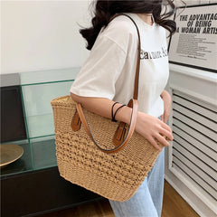 Straw Bag Women Hand-Woven Handbag Summer Boho Beach Shoulder Bag