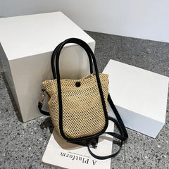 Straw Bucket Bag Large Capacity Ladies Handbag Shoulder Crossbody