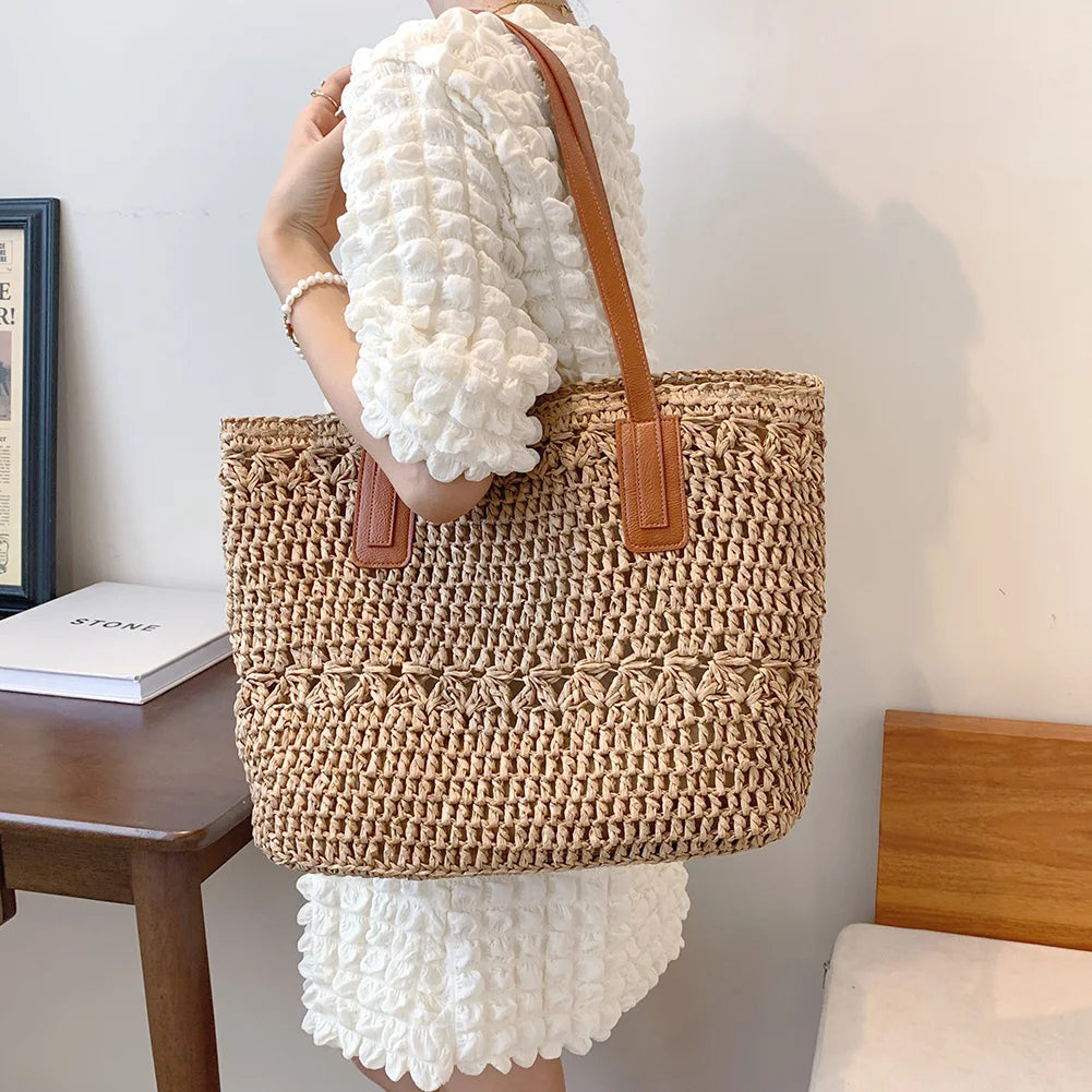 Vintage Woven Shoulder Bag Straw Beach Bohemian Summer Vacation