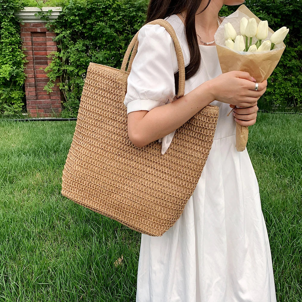Woven Boho Summer Tote Bag Large Capacity Lady Vacation Handbag