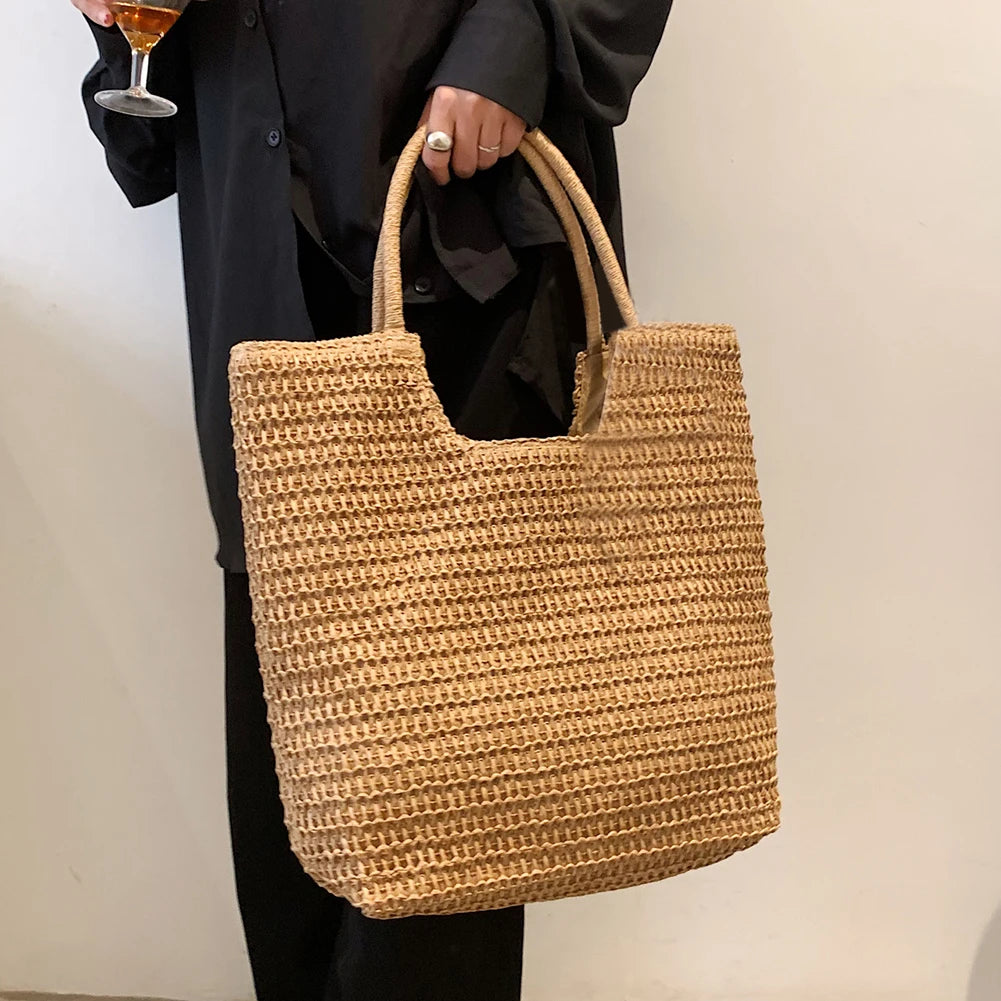 Woven Boho Summer Tote Bag Large Capacity Lady Vacation Handbag