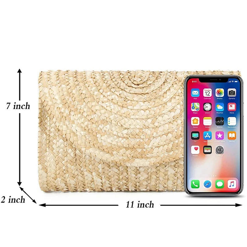 Straw Clutch Purses For Women Beach Handbags Brown
