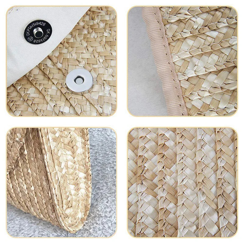 Straw Clutch Purses For Women Beach Handbags Brown