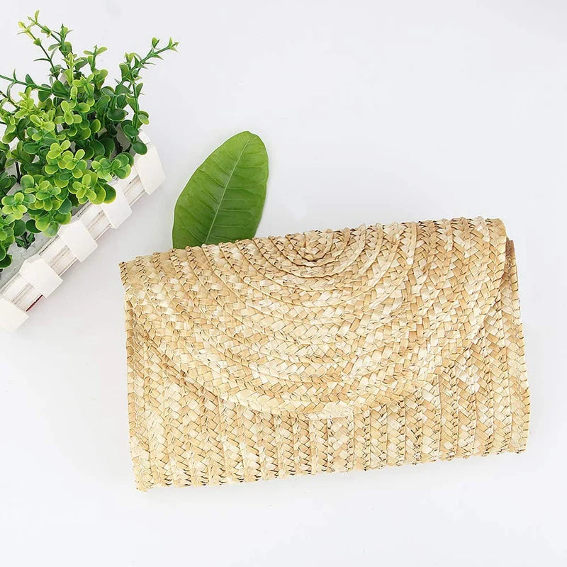Straw Clutch Purses For Women Beach Handbags Brown