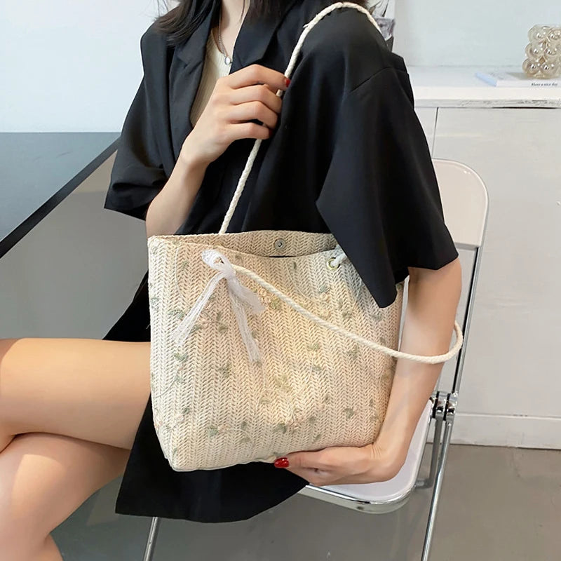 Straw Crossbody Bag Bohemian Knitting Summer Purse Handbag Beach Bags