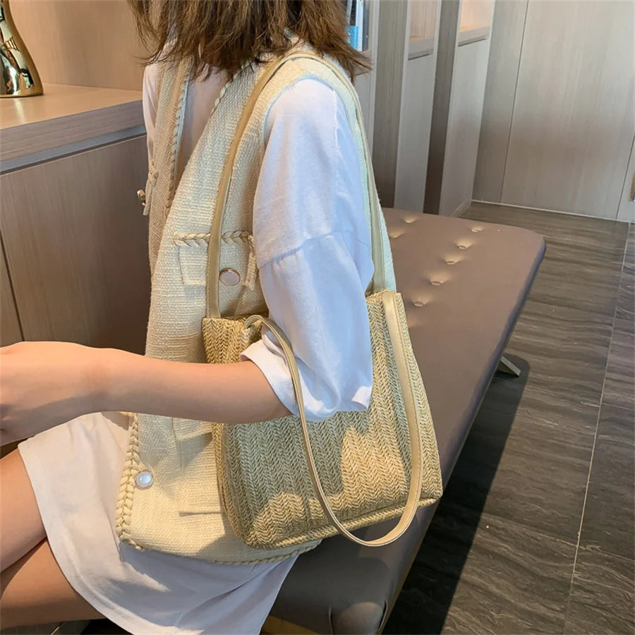 Straw Plaited Shoulder Bag High Capacity Handbag Woman?s Bucket Bag F1241