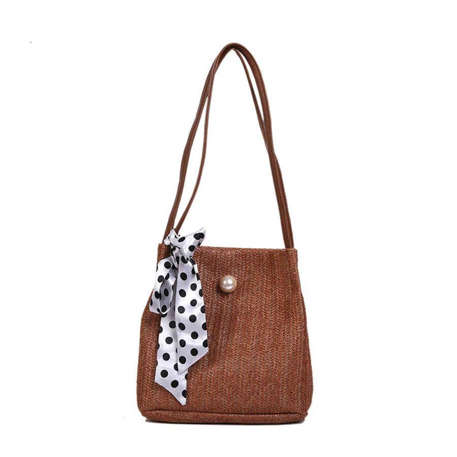 Straw Plaited Shoulder Bag High Capacity Handbag Woman?s Bucket Bag F1241