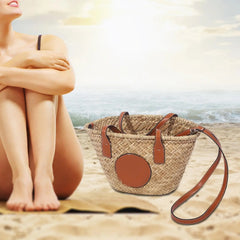 Straw Shoulder Bag Handwoven Portable Detachable Shoulder Strap Casual Purse