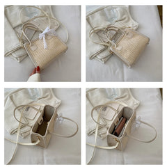 Straw Shoulder Bag Summer Beach Lace Splicing Woven Women Crossbody Handbags