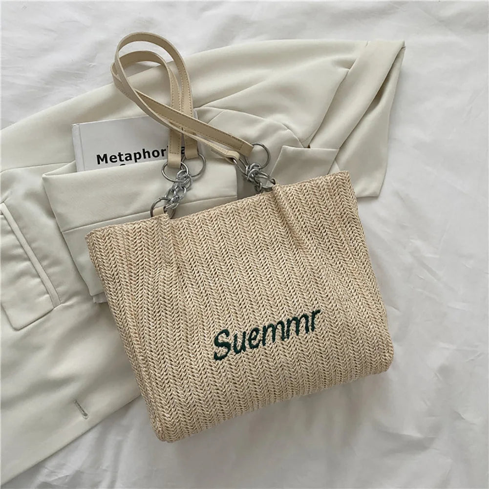 Women's Straw Shoulder Bag Large Woven Tote Casual Beach Handbag