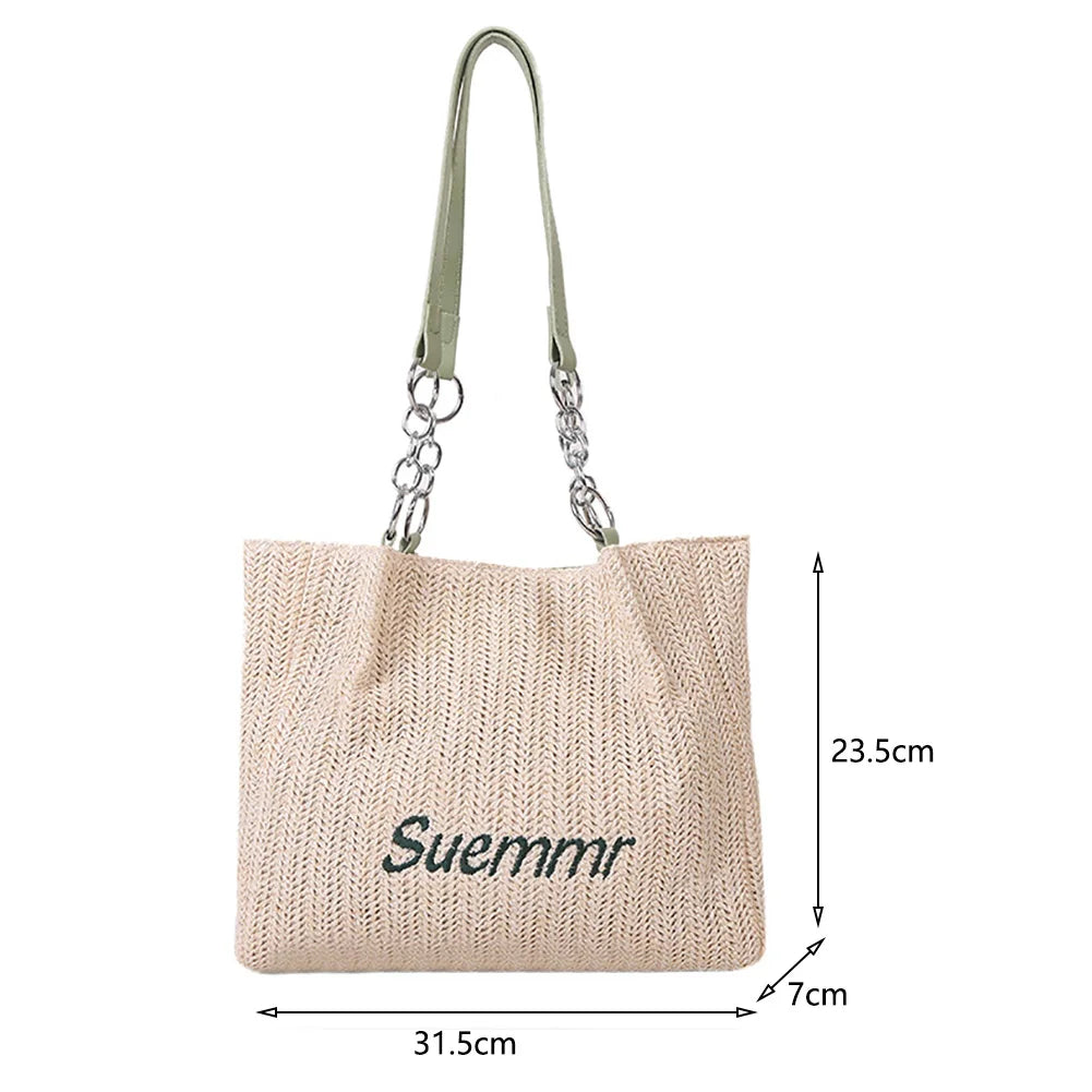 Women's Straw Shoulder Bag Large Woven Tote Casual Beach Handbag
