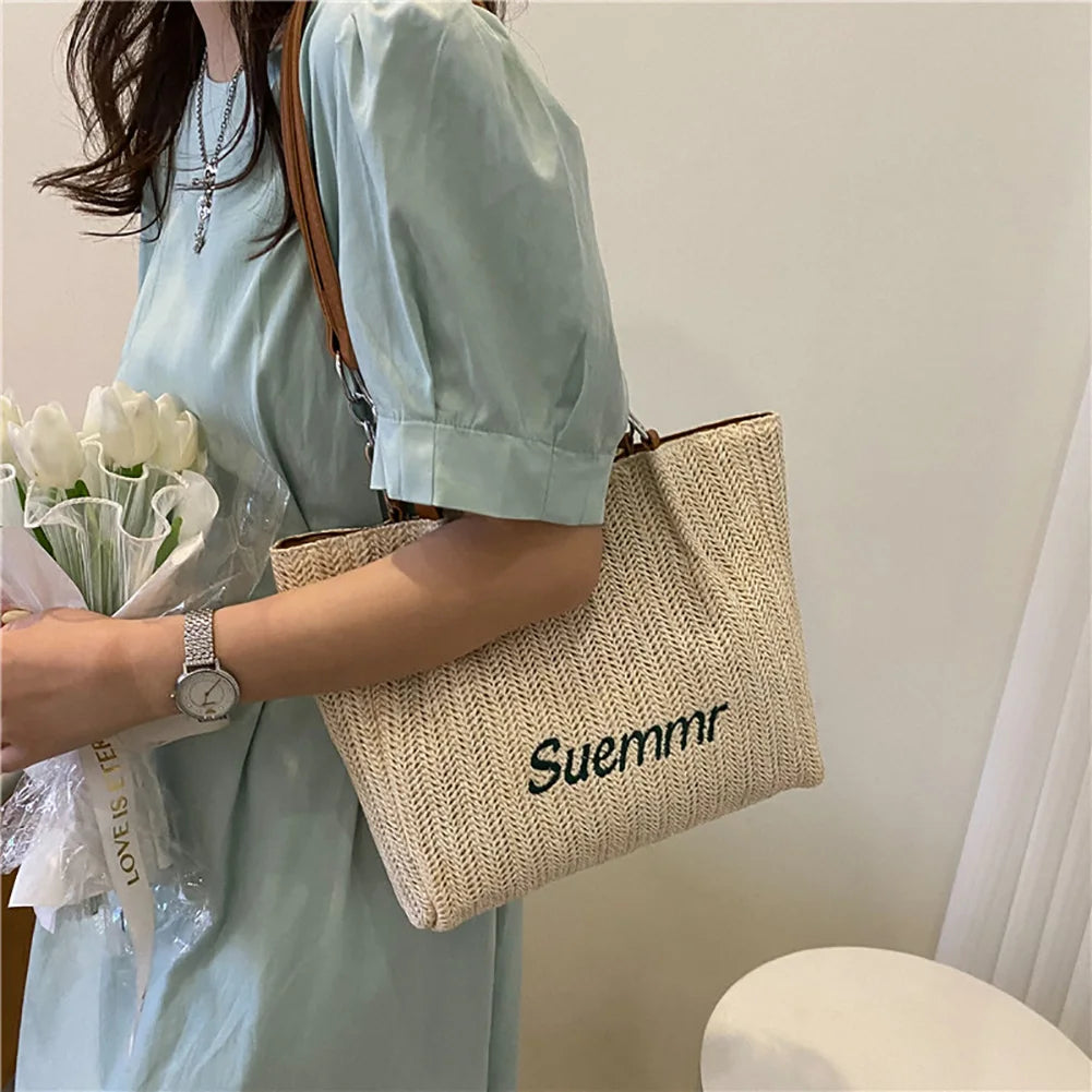 Women's Straw Shoulder Bag Large Woven Tote Casual Beach Handbag