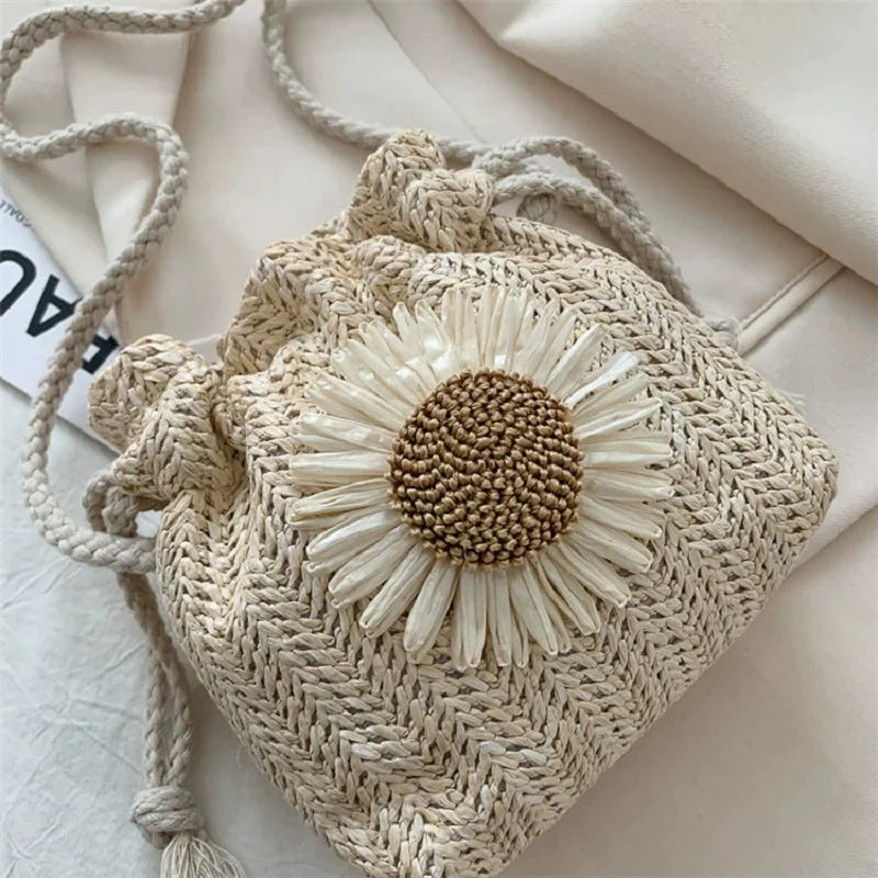 Woven Rattan Straw Beach Bag for Women, Khaki Beige Handbag