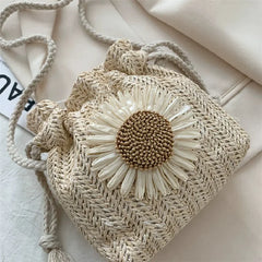Woven Rattan Straw Beach Bag for Women, Khaki Beige Handbag