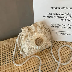 Woven Rattan Straw Beach Bag for Women, Khaki Beige Handbag